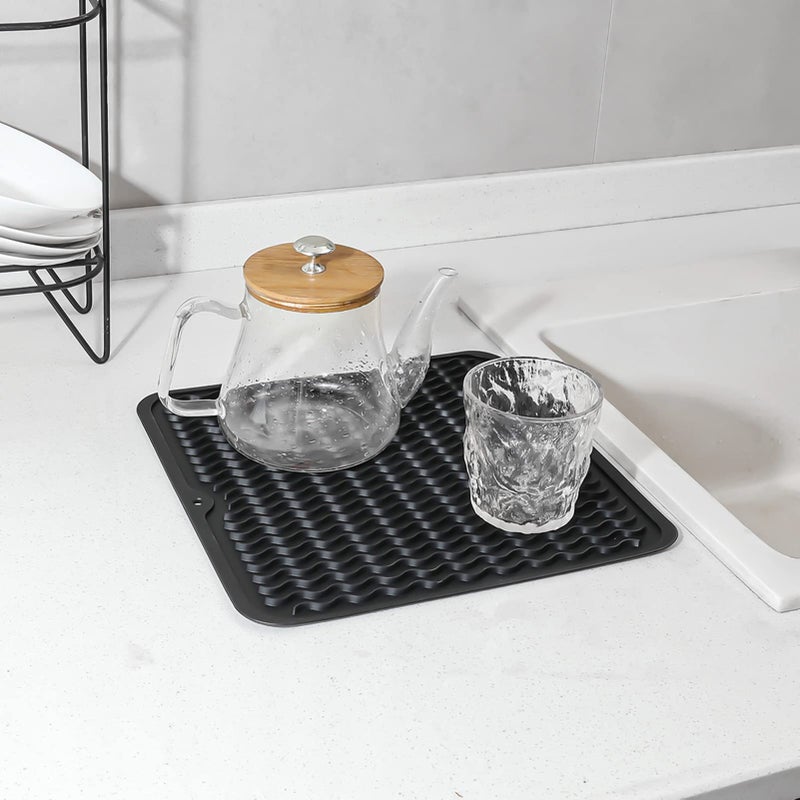 MicoYang Silicone Dish Drying Mat for Multiple Usage,Easy clean,Eco-friendly,Heat-resistant Silicone Mat for Kitchen Counter or Sink,Refrigerator or Drawer liner Black M 12 inches x 12 inches - Image 4